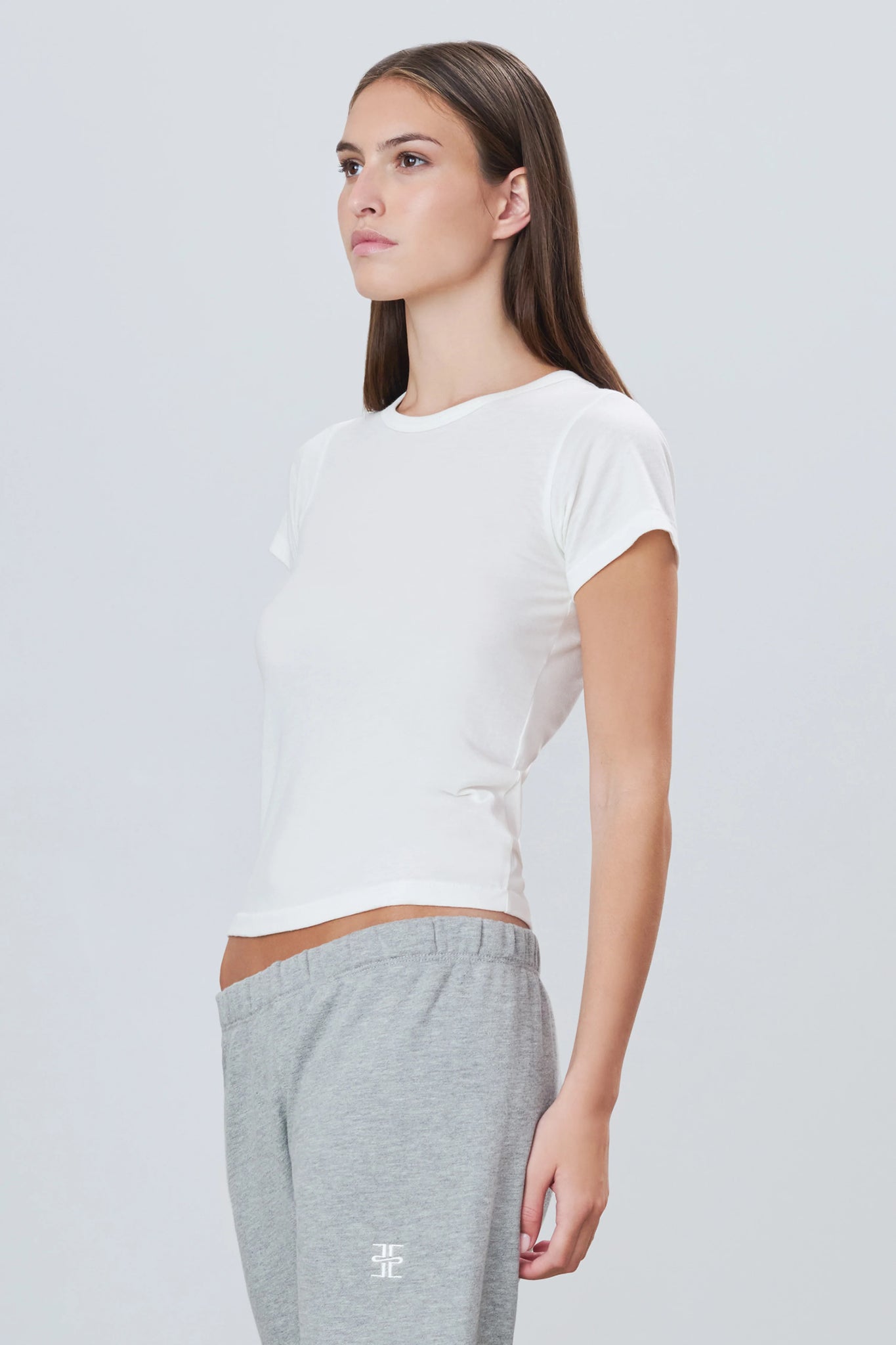 Fitted Crewneck Short Sleeve T-shirt in Ivory