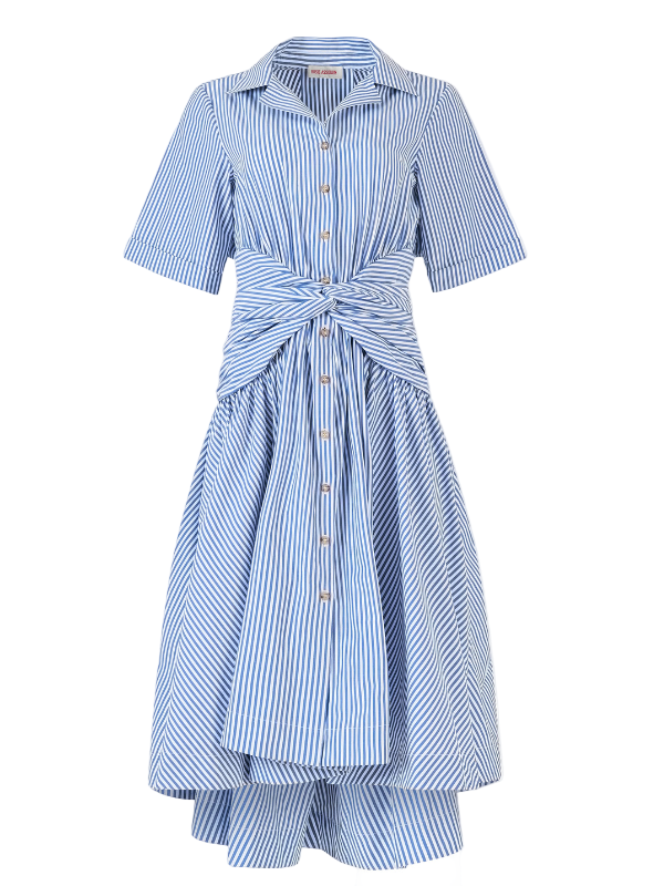 Rosie Assoulin Tie Shirt Dress | Blue/Stripe | Size 6