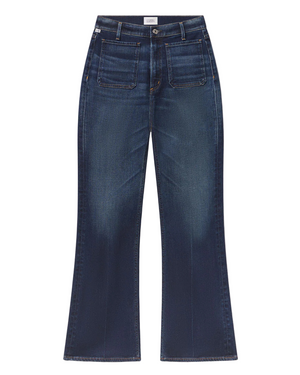 Front view of the Kimberly Patch Pocket Flare in Mirka by Citizens of Humanity, showcasing its high-rise design and vintage-inspired style.