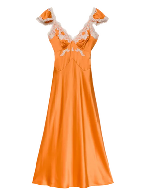 tangerine silk dress Silk Billowy Sleeve Midi Dress