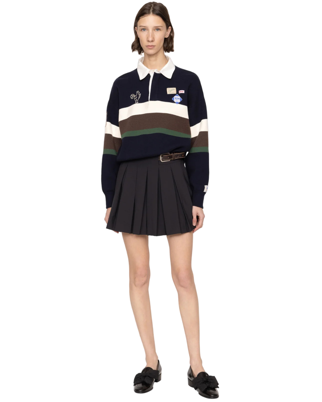Adeline Skirt in Black by SEA New York showcasing structured pleats and a high-rise waist.
