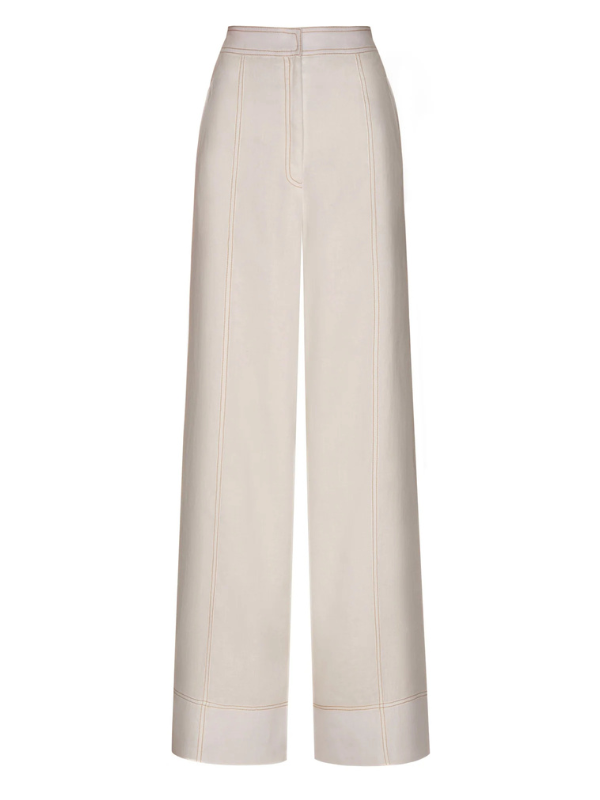 Esperandote pant in Off White featuring a high waist and contrast stitching by Andres Otalora.