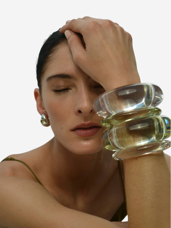 Ridge Cuff in Clear by Lizzie Fortunato - a sleek, thin domed cuff bracelet made of clear resin, perfect for stacking or wearing solo.