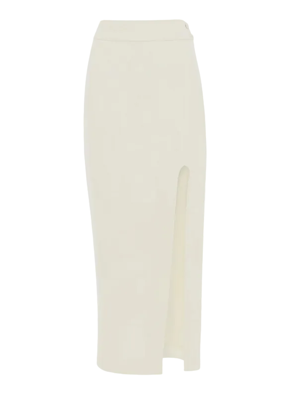 Split Detail Skirt in Ivory by Victoria Beckham showcasing its thigh-high split and romantic fabric.