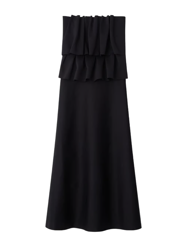Sculpted Tube Dress in Black by House of Dagmar featuring a sleek sleeveless design and artful draping for a sophisticated look.