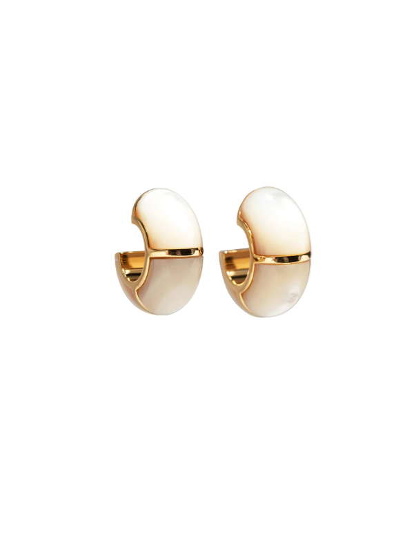 Zellige Hoops in Mother-of-Pearl by Lizzie Fortunato showcasing elegant gold-plated brass with a stunning mother-of-pearl inlay.