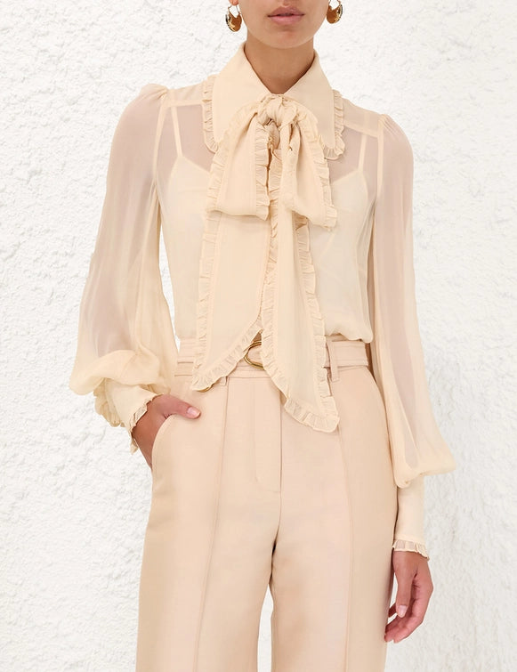 Georgette Bow Shirt in Macadamia