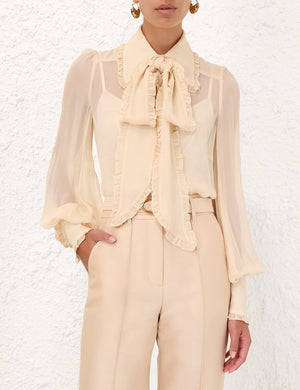 Georgette Bow Shirt in Macadamia