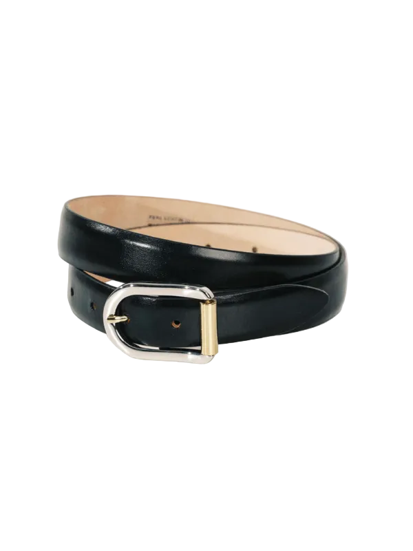 Déhanche Mija Belt in Black Mixed Metal featuring elegant Italian calfskin leather and a stylish 24K gold plated and silver-tone buckle.