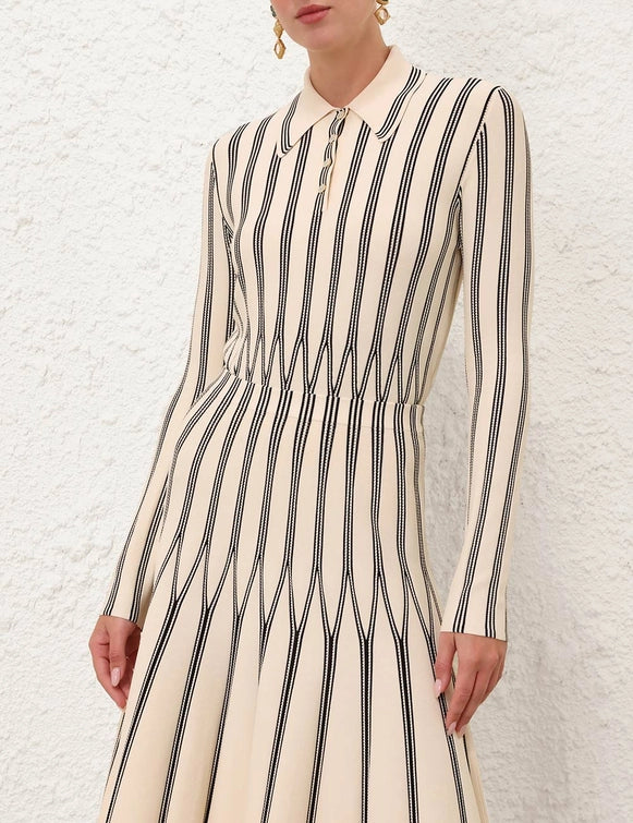 Side view of the Rebellion Striped Polo in Cream Stripe, highlighting the long fitted sleeves.