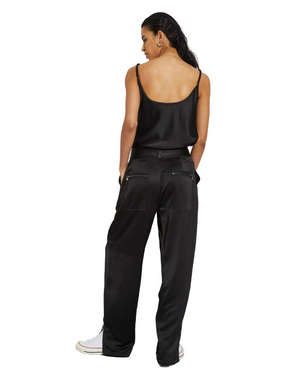 Elliot Cami in Black - Front view demonstrating the stylish fit and quality composition of viscose and polyester.