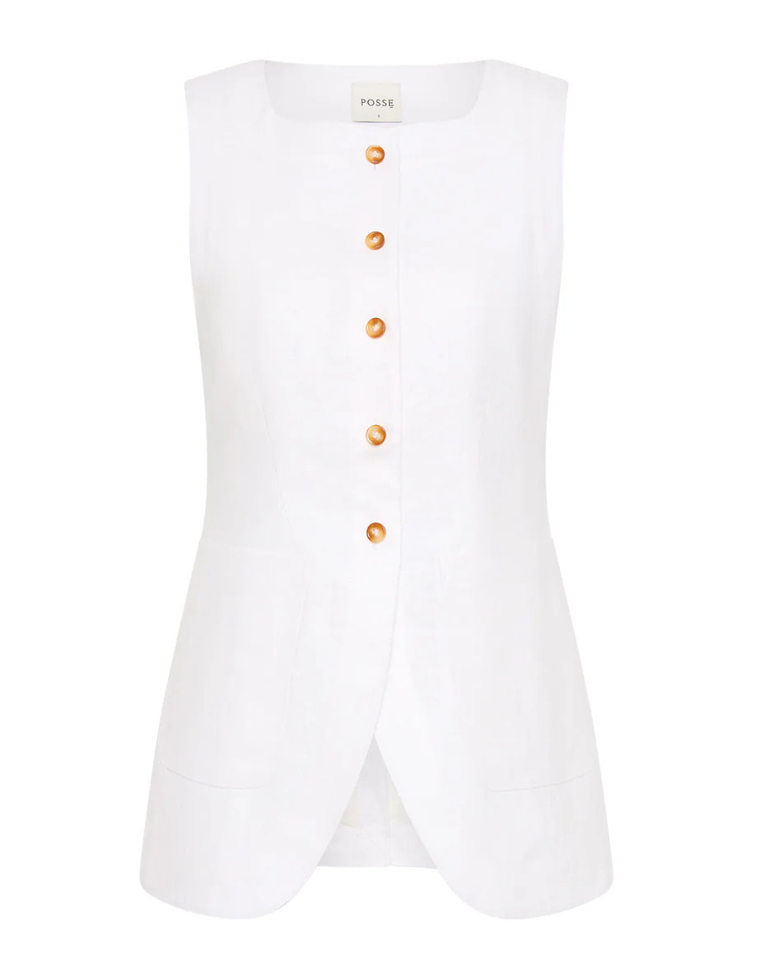 Emma Vest in Ivory featuring a high neckline and scooped hem designed by POSSE.