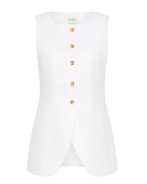 Emma Vest in Ivory featuring a high neckline and scooped hem designed by POSSE.