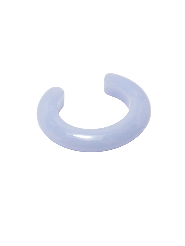Ridge Cuff in Marbled Blue Lace, a stylish thin domed cuff bracelet by Lizzie Fortunato, showcased in marbled light blue resin.