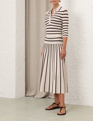 Illuminate Stripe Midi Skirt in Cream/Chocolate