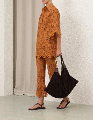 Coco Lace Flare Pant in Biscuit