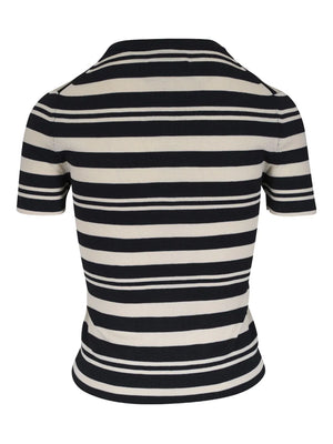 Oaklynn Silk Knit Sweater in Black/Ivory Stripe