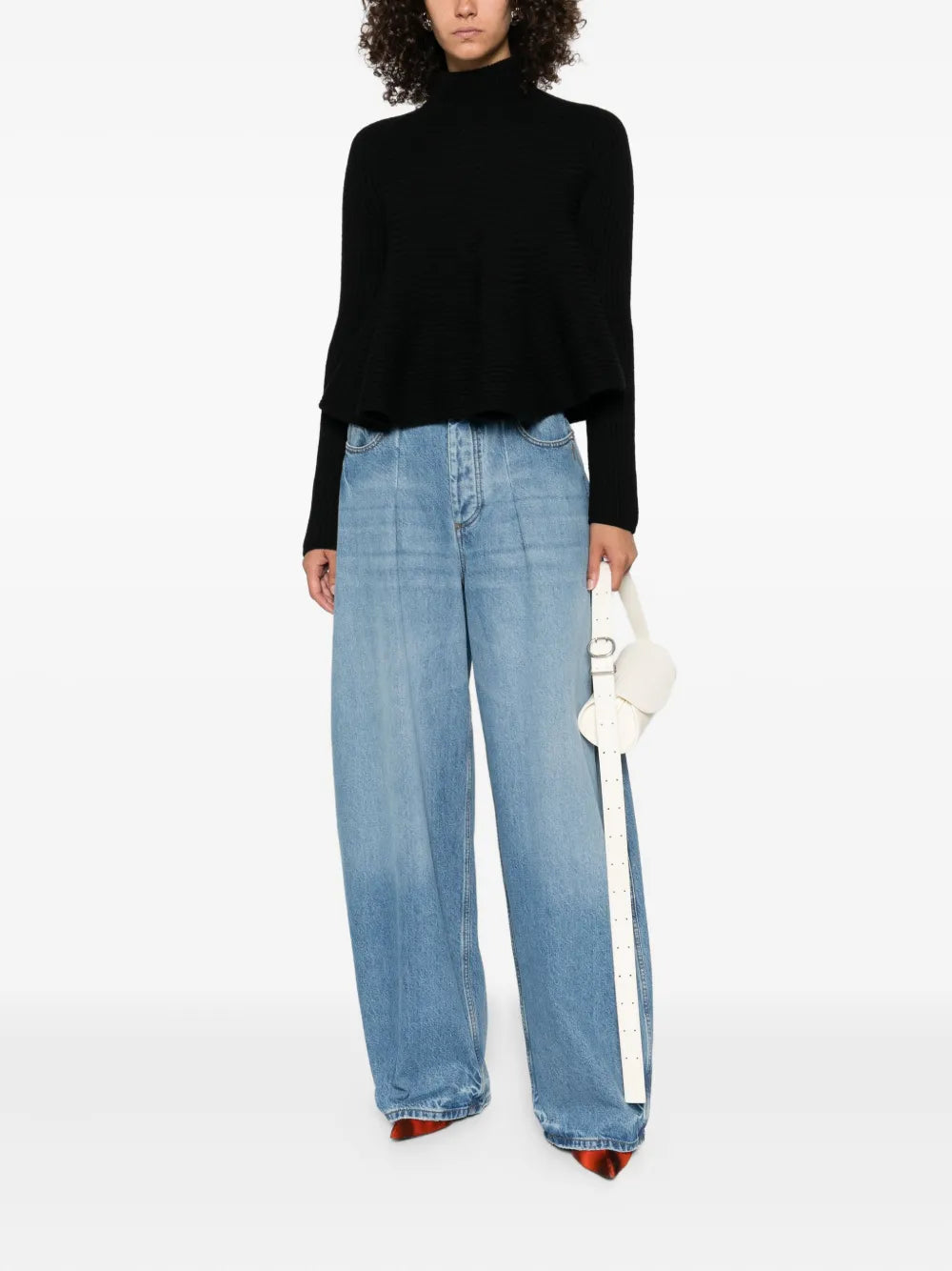 Close-up view of the Astice Sweater in Black by Sportmax showing the pure wool texture and rounded neckline