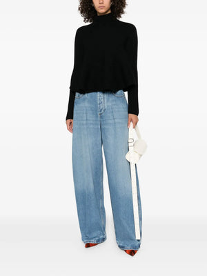 Close-up view of the Astice Sweater in Black by Sportmax showing the pure wool texture and rounded neckline