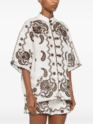 Ascension Embroidered Shirt in Ivory/Chocolate