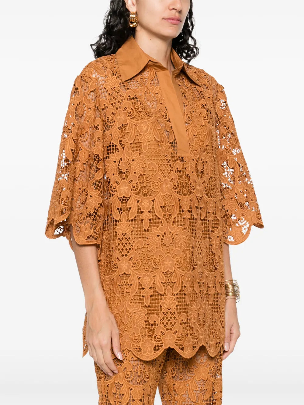 The Coco Lace Tunic Top in Biscuit