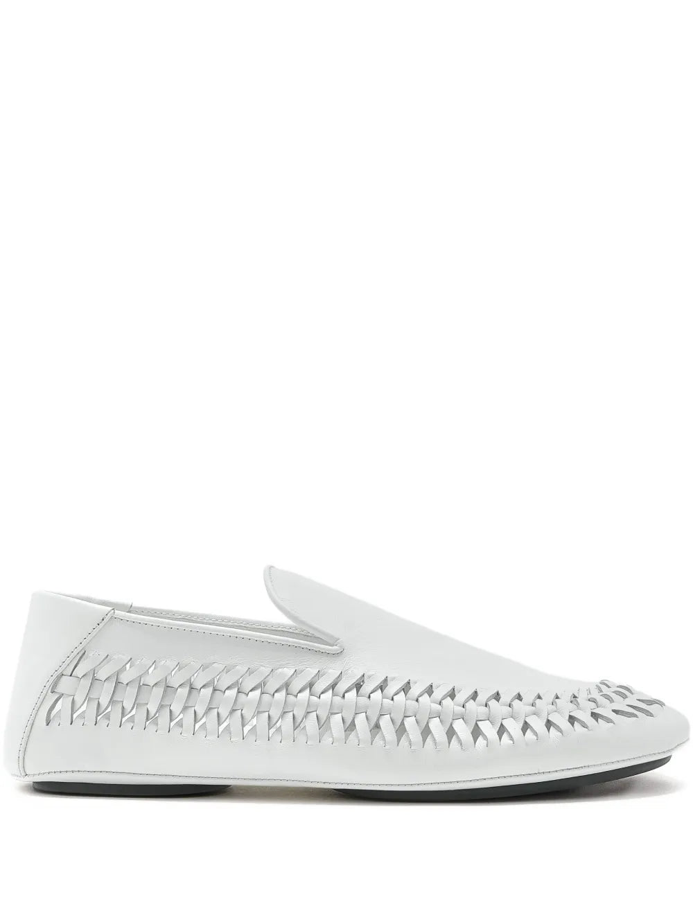 Proenza Schouler Whip Loafer in Ecru showcasing intricate weave stitching detail on soft leather.
