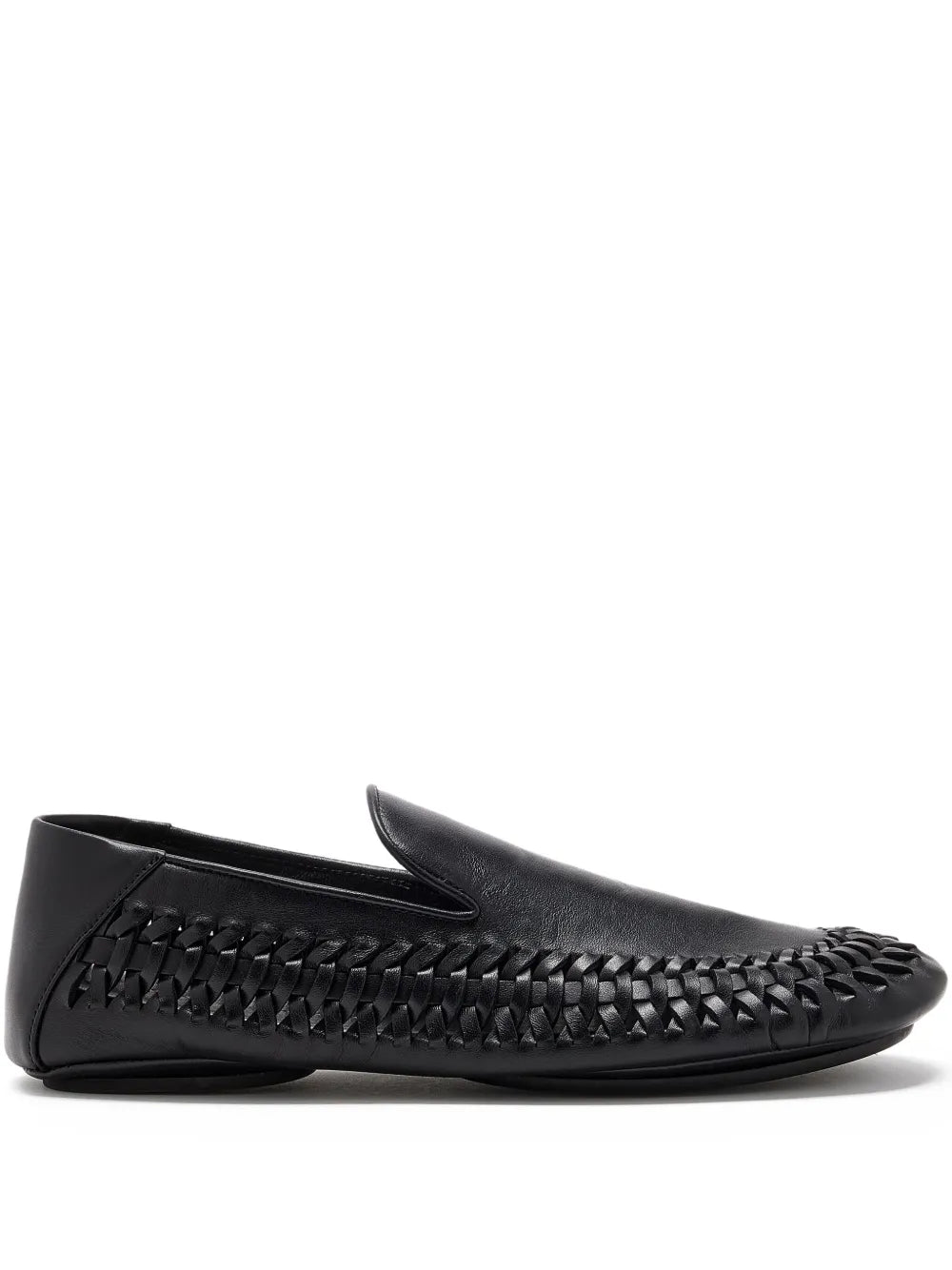 Proenza Schouler Whip Loafers in Black showcasing the intricate weave stitching on the outer edge.