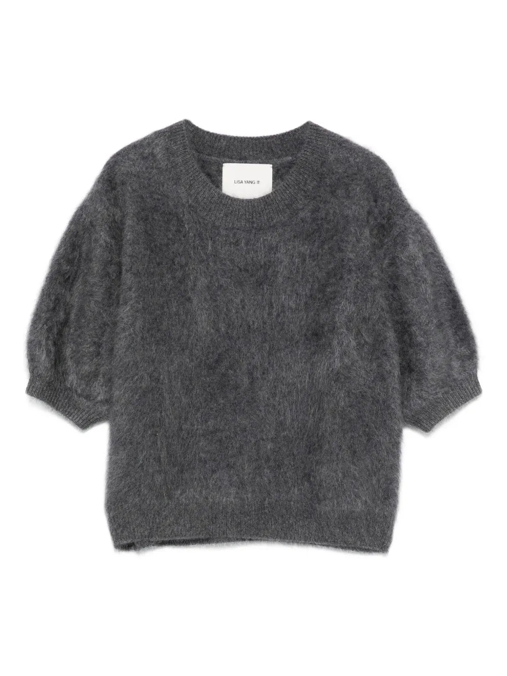 Juniper Sweater in Graphite made of 100% cashmere, featuring a cropped silhouette and dropped shoulders.
