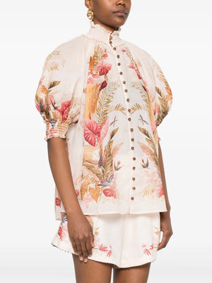 Ascension Billow Blouse in Cream Palm Floral