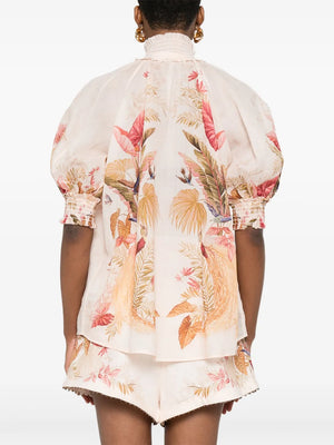Ascension Billow Blouse in Cream Palm Floral