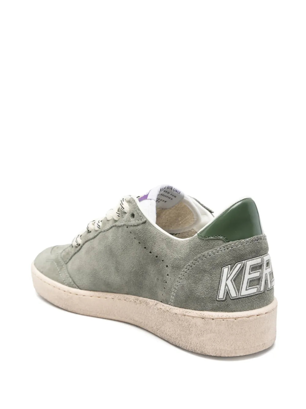 Fashionable Golden Goose Ball Star sneakers in Green/Cream/Black highlighting the premium calf suede and rubber sole.