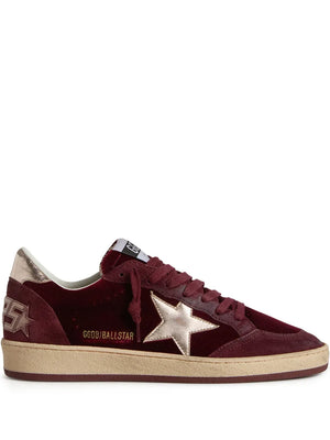 Golden Goose Ball Star in Burgundy Velvet sneaker with suede accents and a metallic star.