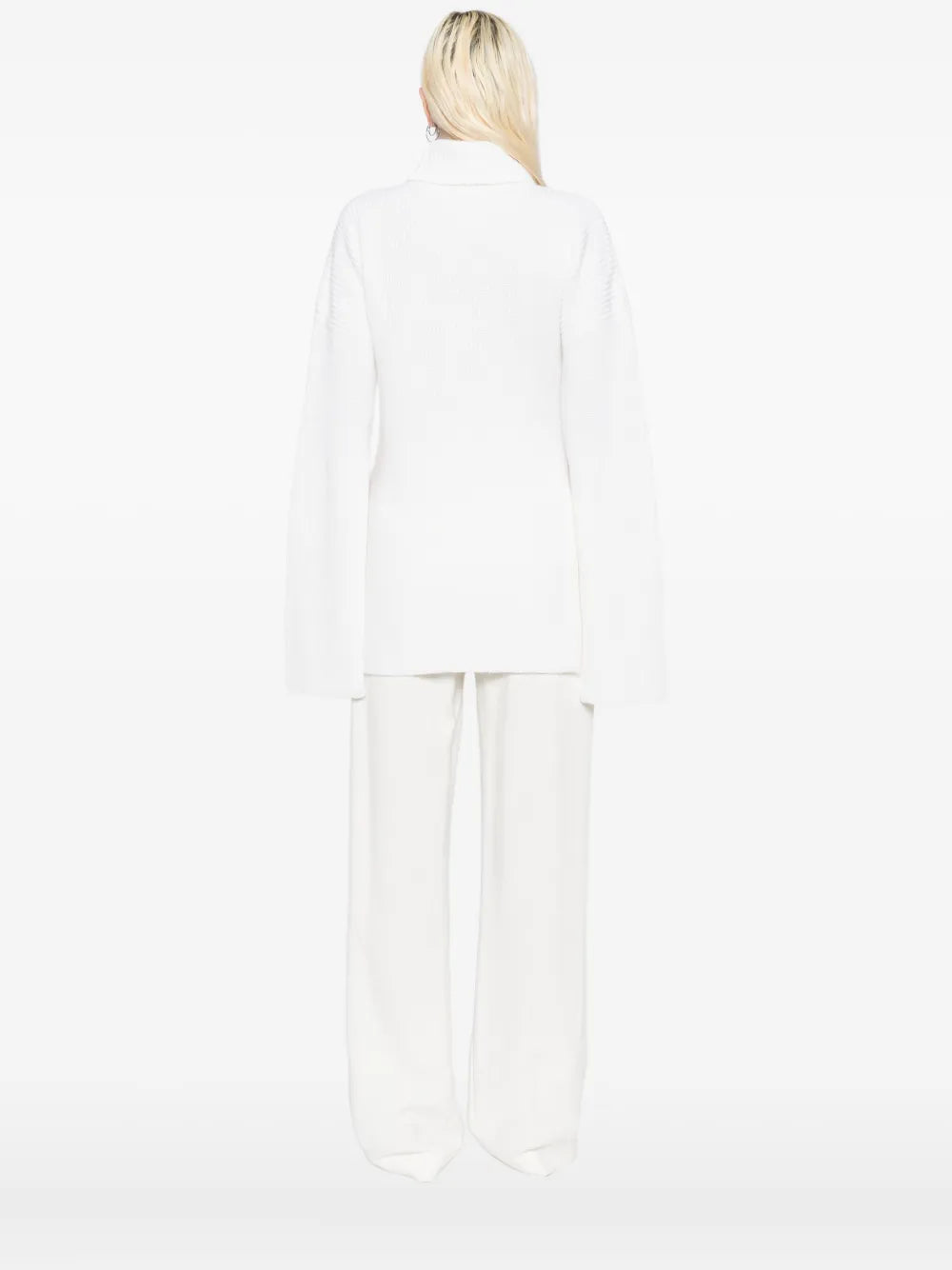 Women’s turtleneck sweater featuring Slit Sleeve Knit in Ecru from TOTEME, crafted in 100% wool for a cozy feel.
