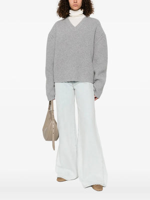 Close-up of the Morcar Sweater in Light Grey showing its soft merino wool and cashmere blend.