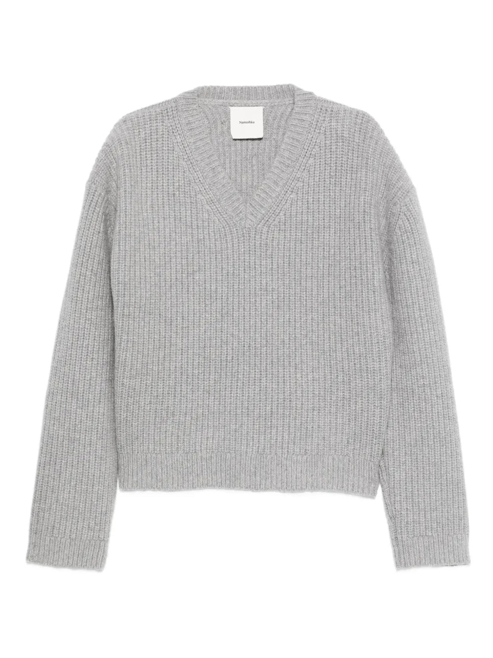 Morcar Sweater in Light Grey by Nanushka featuring a V-neck and cozy dropped shoulder seams.