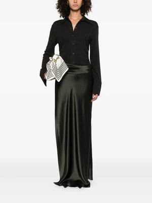 Elegant view of the Scylla Dress in Dark Green with flattering draped waist.