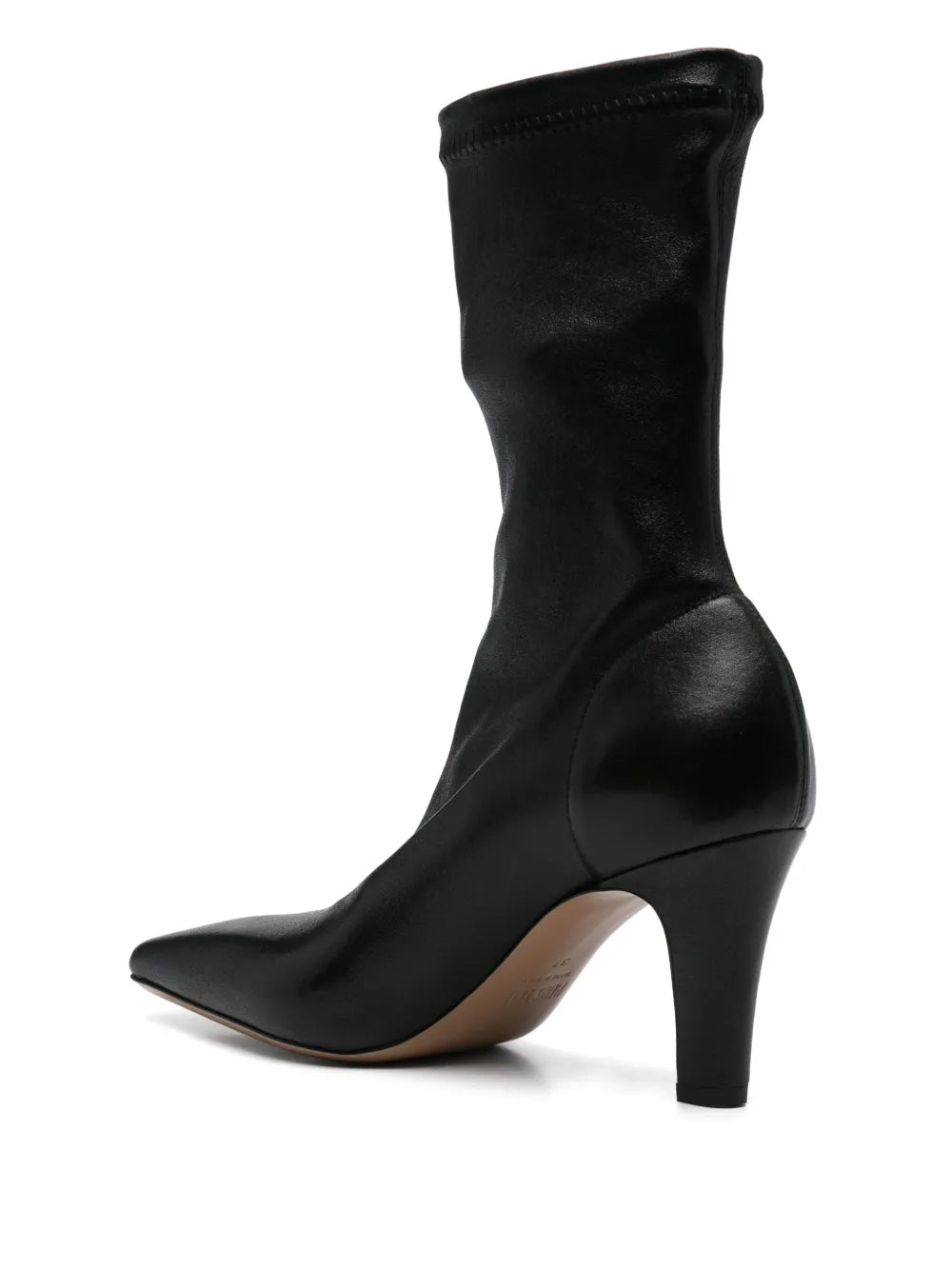 Elegant Belle Boot in Black designed by Paris Texas, highlighting the 75mm heel height and luxurious leather composition.