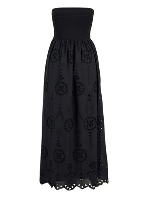Stylish look of the Strapless Knit and Broderie Dress in Black perfect for vacations.