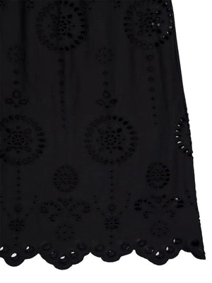 Casual styling of the Strapless Knit and Broderie Dress in Black with accessories for everyday wear.