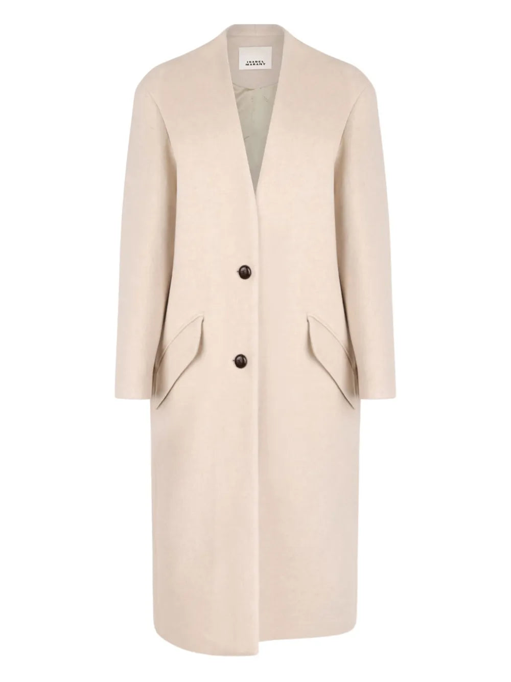 Florane Coat in Ecru by Isabel Marant featuring a stylish collarless design and buttoned front.