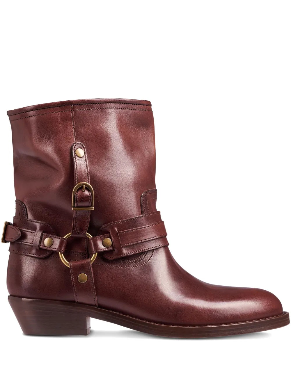 Stylish Ildred Boots in Brown by Isabel Marant featuring a harness with ring, studs, buckles, and almond-shaped toes.