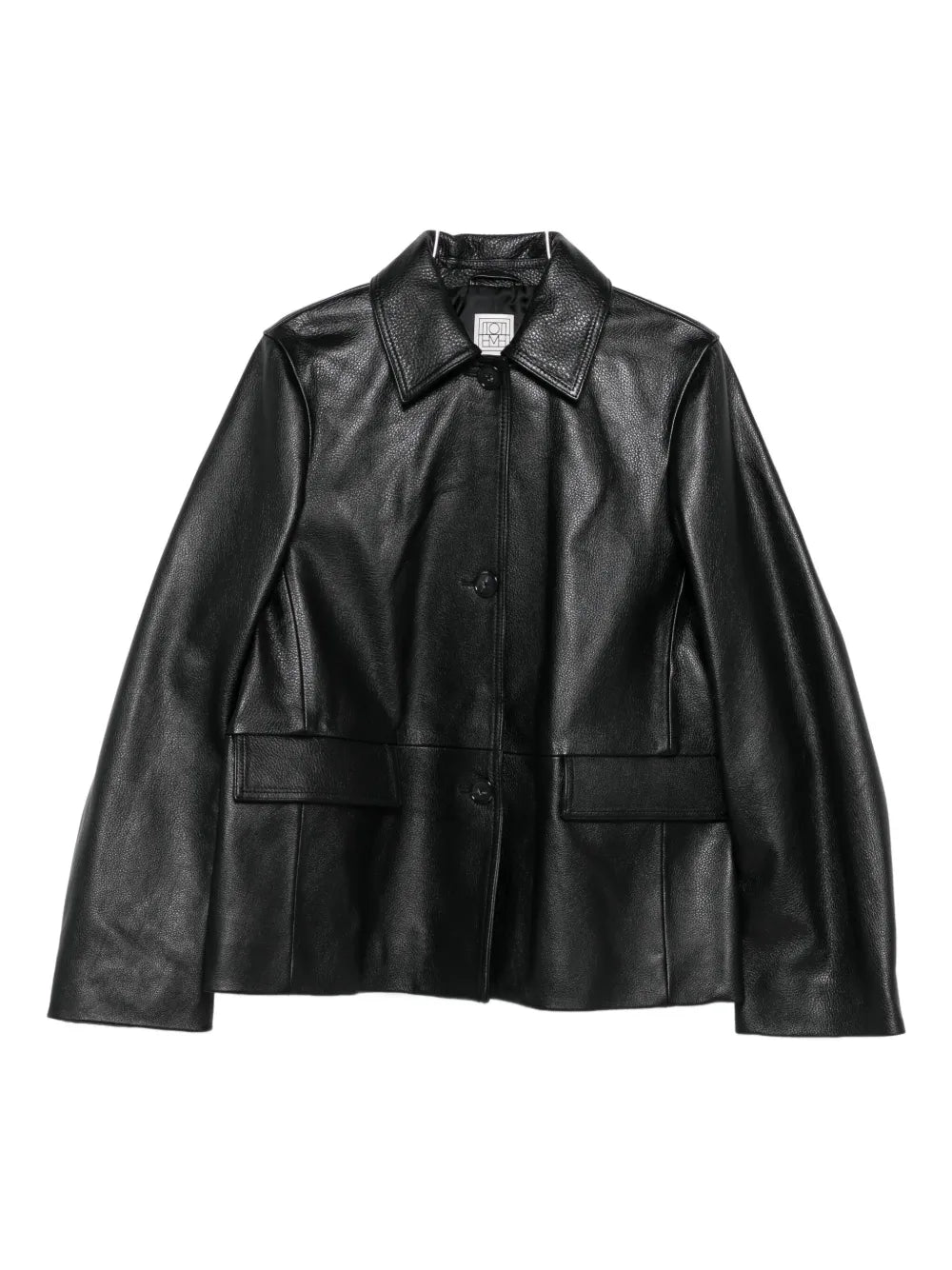 Grained Leather Jacket in Black by TOTEME showcasing heavy grained leather and a straight silhouette for an effortless fit.