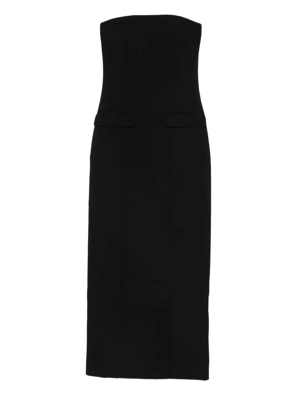 Strapless Pocket Dress in Black by TOTEME showcasing a form-fitting silhouette and stylish pockets.