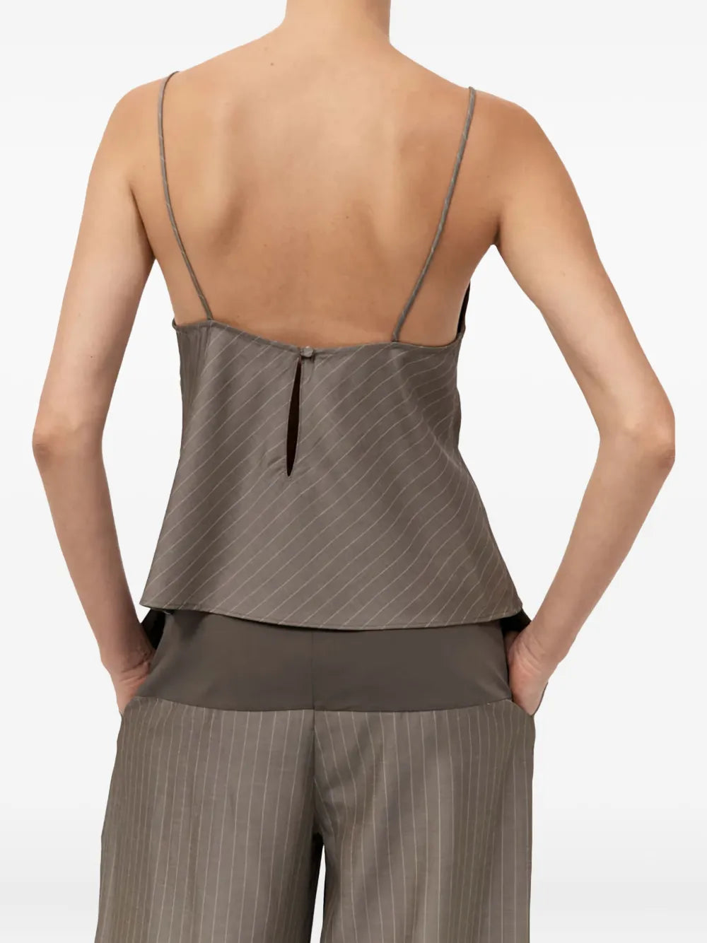 Bias Cami in Khaki Pinstripe