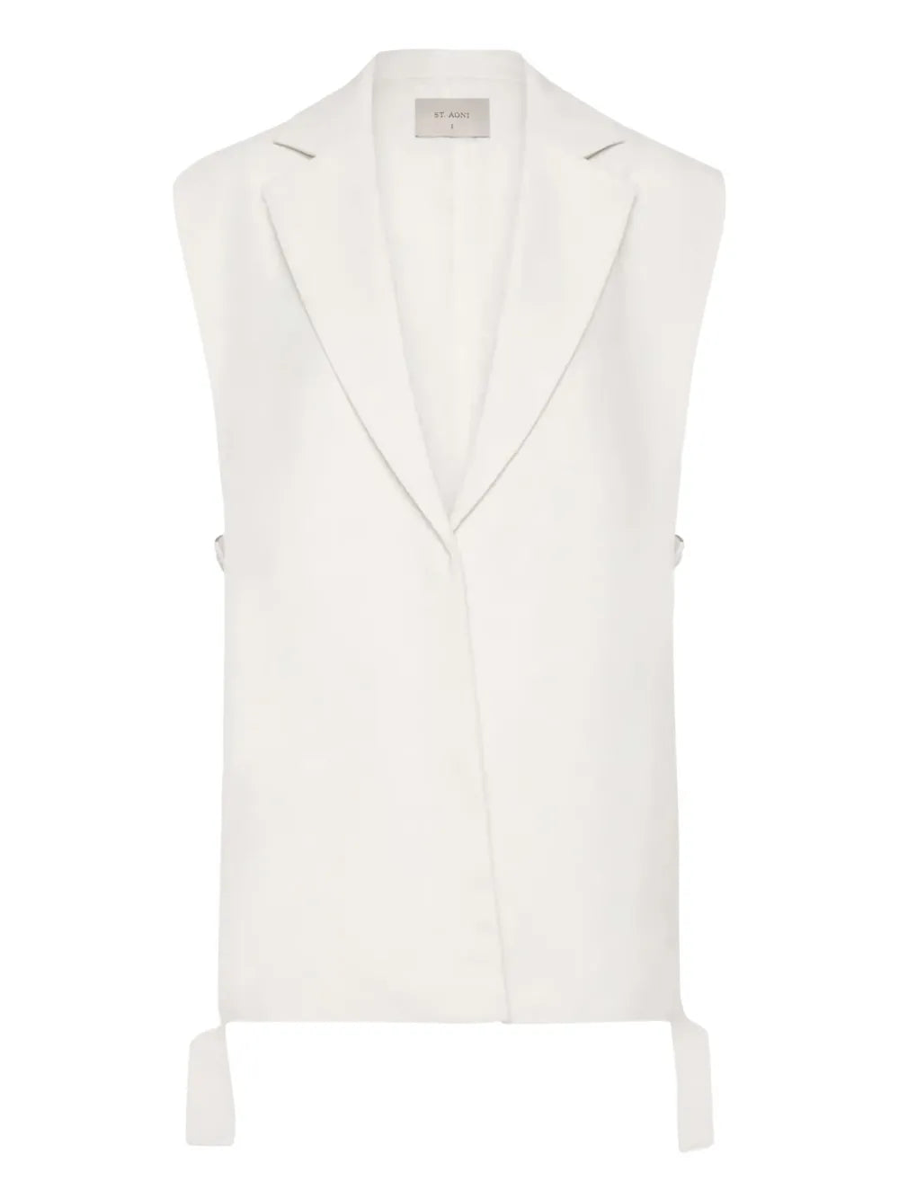 Relaxed Side Tie Vest in Off White, featuring a V-neckline and open side seams with ties, perfect for stylish layered outfits.