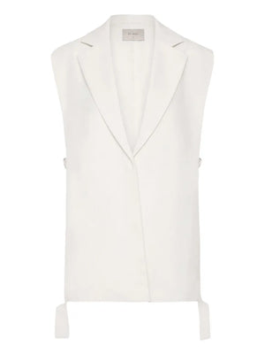 Relaxed Side Tie Vest in Off White, featuring a V-neckline and open side seams with ties, perfect for stylish layered outfits.