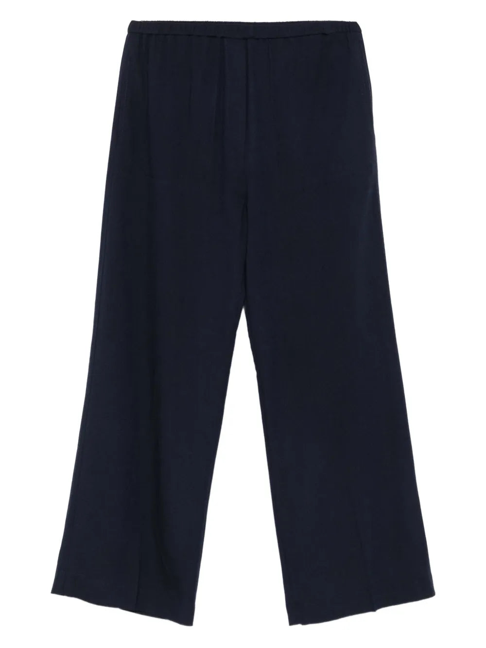 Fluid Winter Trousers in Navy by TOTEME, showcasing a lightweight canvas fabric with a touch of wool for warmth and style.