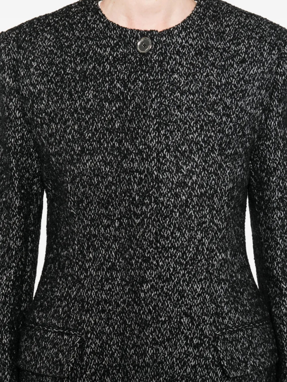 Collarless Cinched Jacket in Black/White