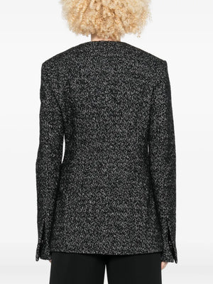 Collarless Cinched Jacket in Black/White