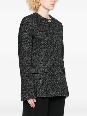 Collarless Cinched Jacket in Black/White